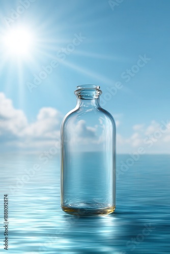Wallpaper Mural Glass Bottle Floating on Luminous Blue Water Under Bright Sun Torontodigital.ca