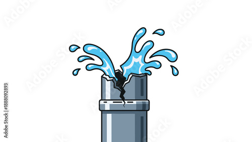 A cracked pipe spewing water upwards, highlighting a serious plumbing issue, water damage, and the immediate necessity for inspection and professional repair.