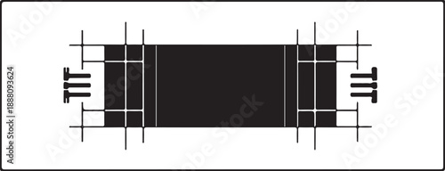 Cricket Ground Pitch and Field Marking Layout Plan Technical Vector Silhouette