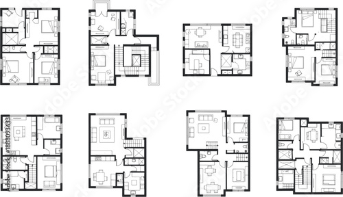 Showcasing a collection of meticulously detailed architectural floor plans, each offering a unique perspective on interior design and spatial arrangement.