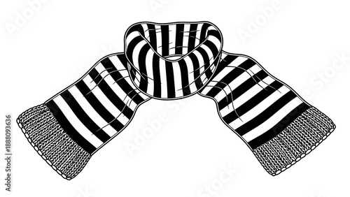 Black and white striped scarf with fringe ends