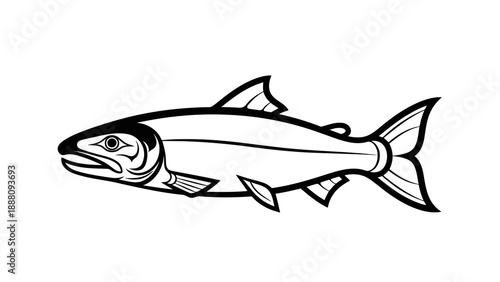 Black and white illustration of a salmon fish