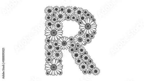 Floral letter r illustration on white background