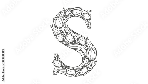 Beautiful floral alphabet letter s illustration