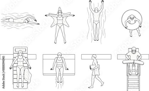 Diverse depictions of individuals engaging in a range of activities, from leisurely leisure to a variety of active engagements in everyday life. Capture the essence of everyday people.