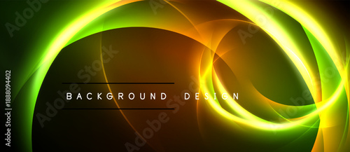 Abstract flowing lines create vibrant energy. Green, yellow, orange hues blend seamlessly against black backdrop. Design features text background design.