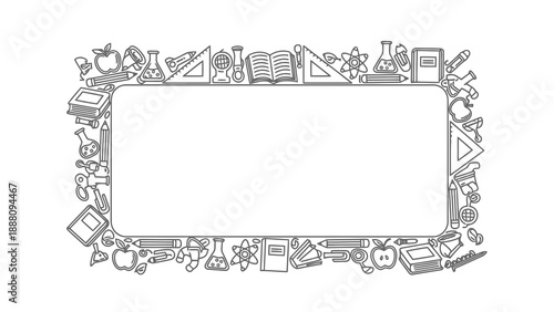 Educational border with school supplies and stationery