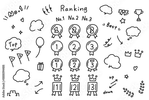 ゆるくてかわいい手描き風の吹き出しや数字とランキング素材