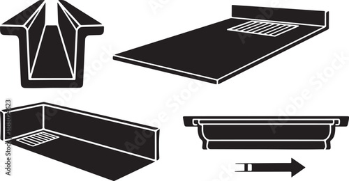 Black and white illustrations of gutter installation components system