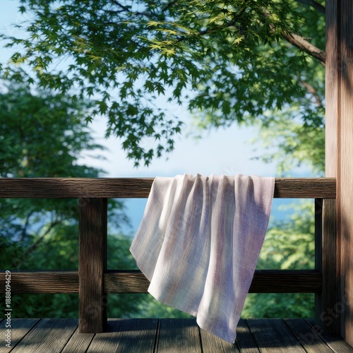 Wallpaper Mural Summer Scene with Lightweight Yukata Draped Over Wooden Railing Torontodigital.ca
