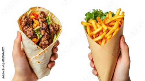 Delicious burrito and french fries on transparent background