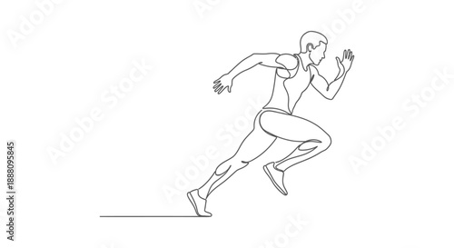 continuous line drawing male runner sprinting representing speed athletic performance and competition for sports branding and modern fitness design.