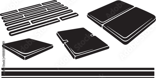 Black and white illustration of various puzzle piece shapes