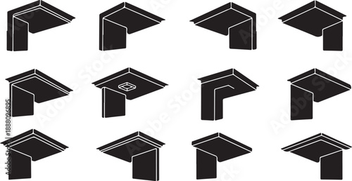 Graduation Cap Icons in Black and White Color Scheme