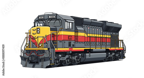 Diesel locomotive transportation detailed illustration colorful design isolated on white