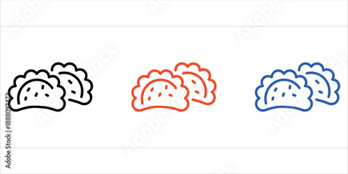 Colorful outline icons of two delicious pierogi or dumplings with scalloped edges vector.
