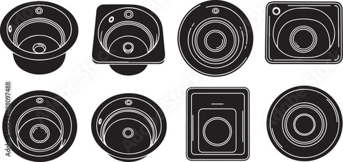 Collection of various speaker icons in black and white