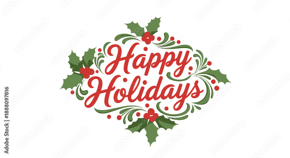 Fototapeta premium Happy holidays festive text design green and red color white background