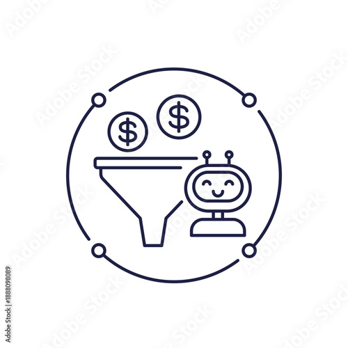 AI sales funnel line icon, marketing automation vector