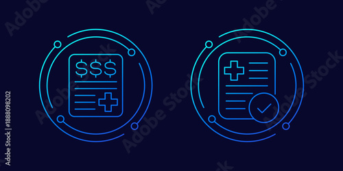 medical bills icons, linear design