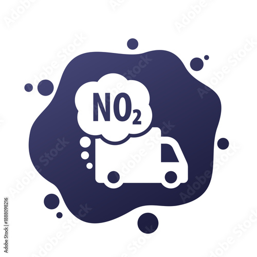 nitrogen dioxide emissions from truck icon, NO2 pollution vector pictogram