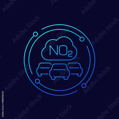 nitrogen dioxide, NO2 gas icon, pollution from cars, linear design
