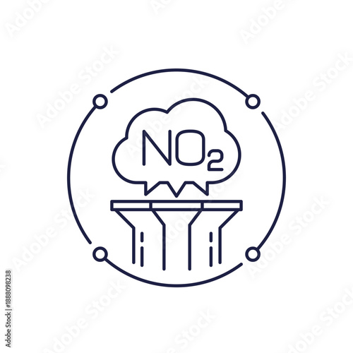 nitrogen dioxide pollution line icon, NO2 gas from power plant