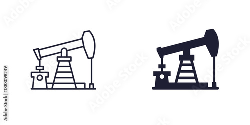 oil pump jack icon on white, line and solid design