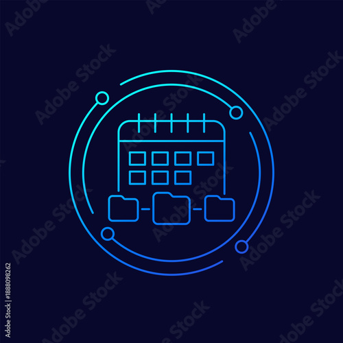 project schedule icon with calendar, linear design