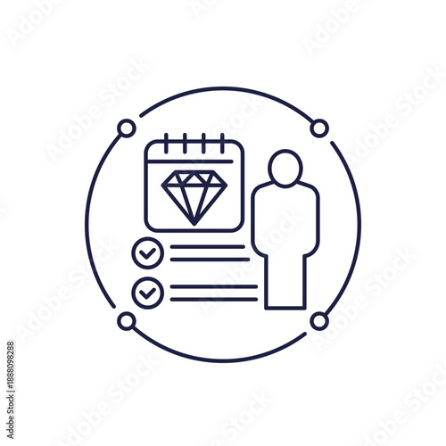 reward schedule icon with calendar and worker in line design