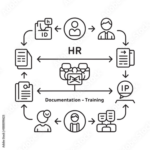 Human resources cycle illustrating recruitment training and employee management processes