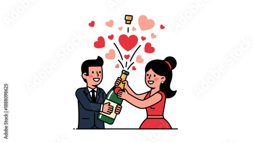Happy couple celebrating with champagne.