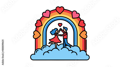 Couple dancing under a rainbow.