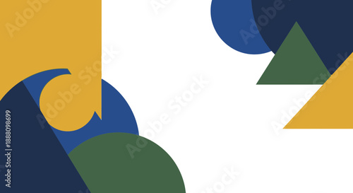 Abstract Geometric Shapes Background in Mustard, Navy, and Green