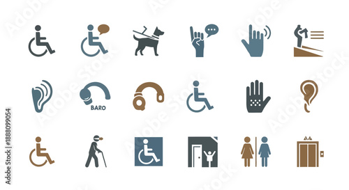 Inclusive Access Symbols: A collection of universally recognized symbols promoting inclusivity, depicting various needs such as mobility, hearing, and other accommodations.