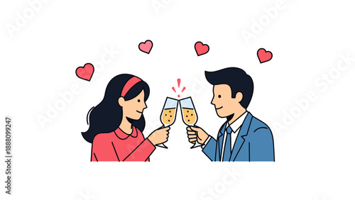 Happy couple toasting with champagne glasses.