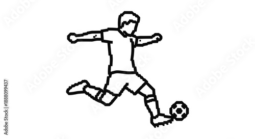 pixel art soccer player kicking a ball dynamic graphic illustration for online games mobile apps and competitive sports branding.