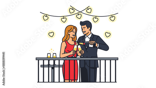 Couple celebrating romantic evening with champagne.