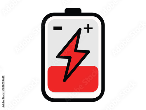 Red battery with lightning bolt Vector