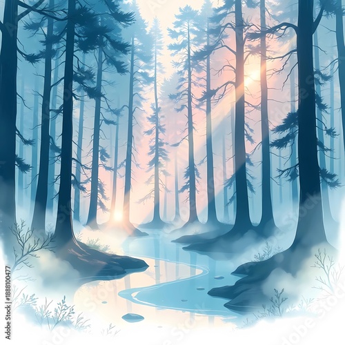 Ethereal Glowing Forest at Dawn with Futuristic Fantasy Atmosphere | Generative AI