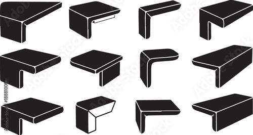 Various 3D black isometric cube shapes on white background