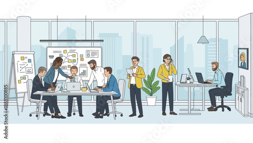 Diverse professionals collaborating in modern office space