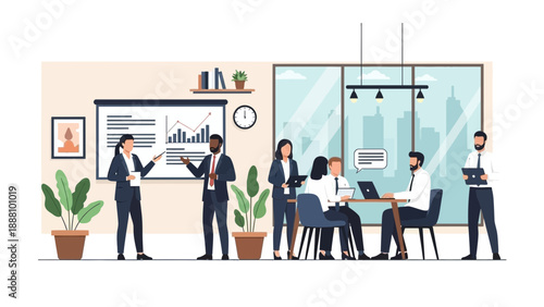 Business team collaborating in modern office space