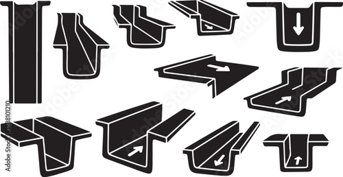 Set of black and white directional arrow icons collection