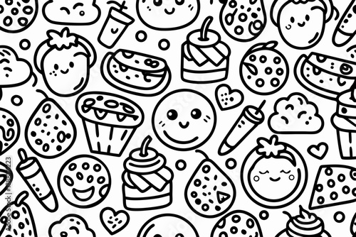 Cute food doodle seamless pattern white background 9