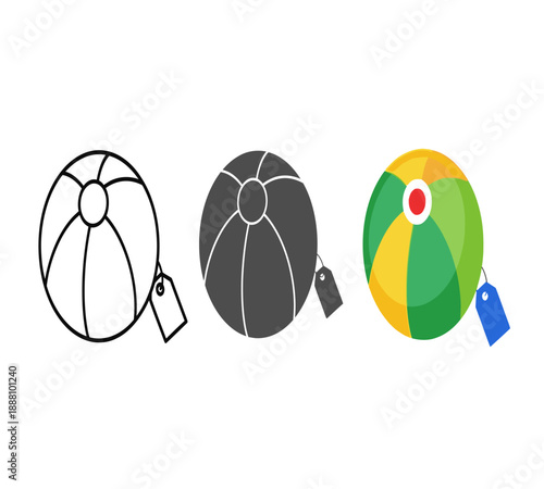 Three beach ball icons in varying styles including outline solid and colorful designs