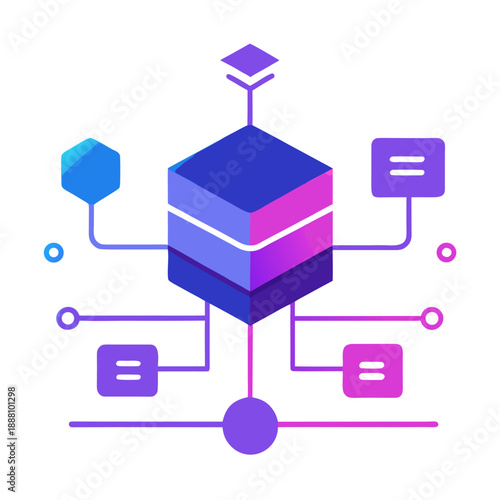 Abstract tech network with geometric shapes