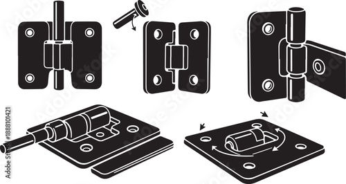 Detailed illustration of door hinge parts and assembly process