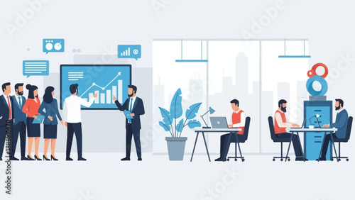 Professional team collaborating in modern office space