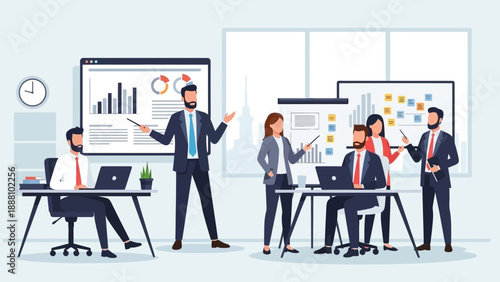 Business team collaborating in modern office space